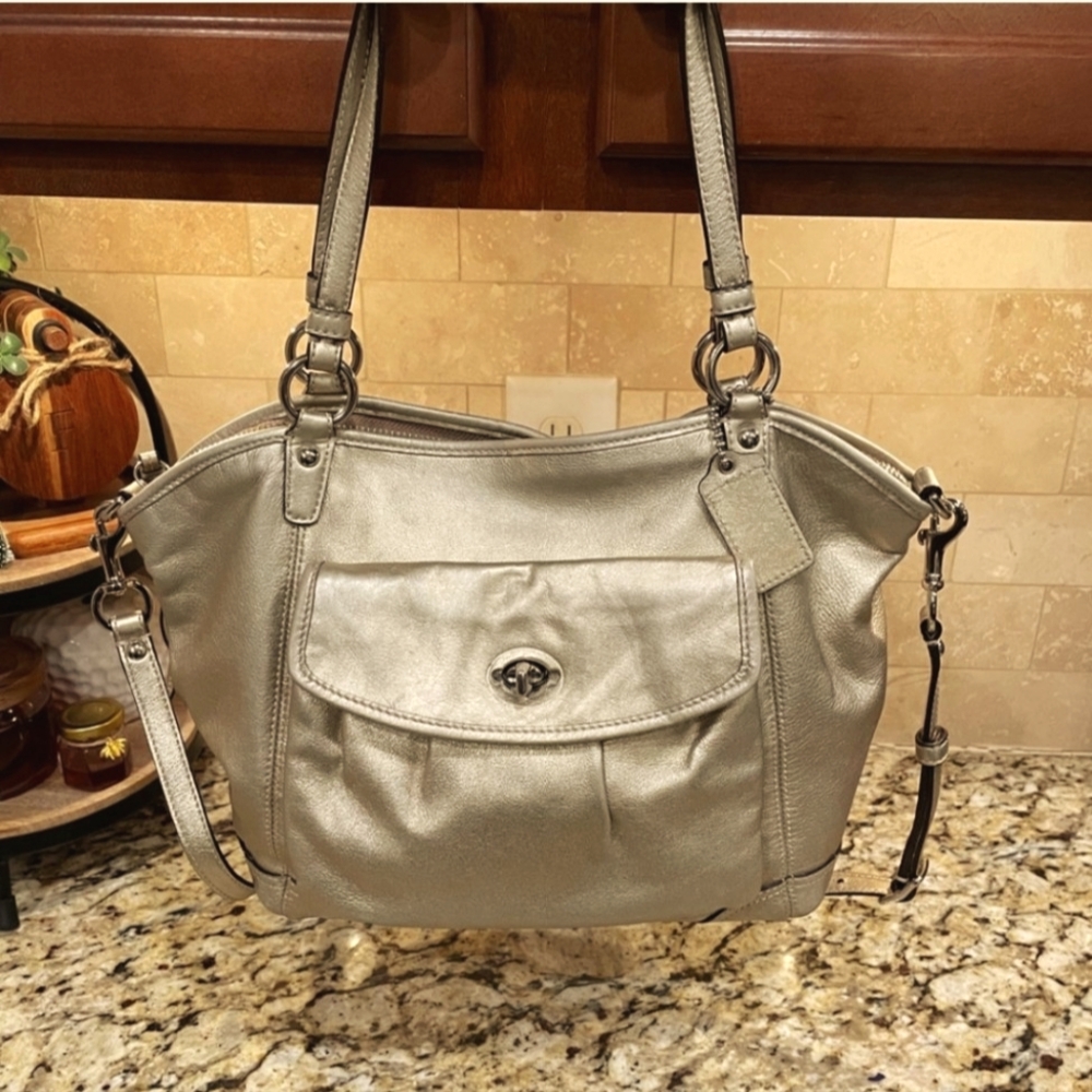Coach Leah light gold metallic leather tote GUC